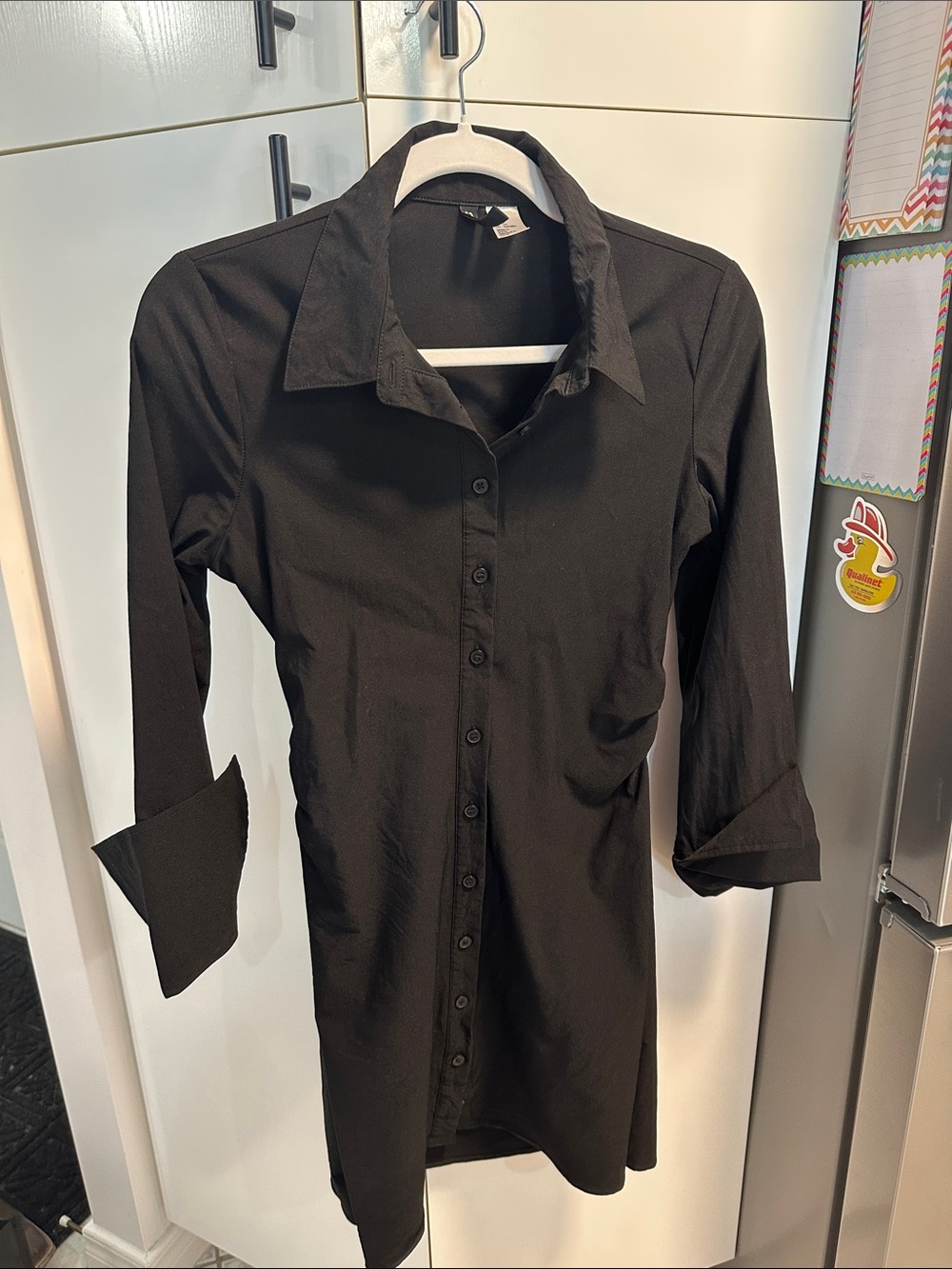 Divided Black Long-Sleeve Button-Down Shirt Dress